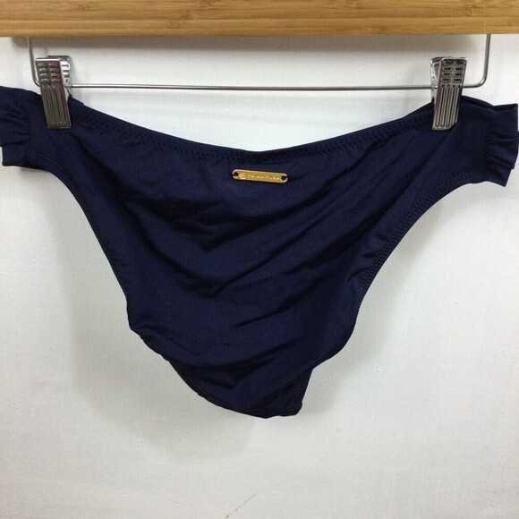 Trina Turk Mid Blue Getaway Solid Shirred Side Hipster Bikini Swim Bottom 12 NWT - Picture 8 of 9